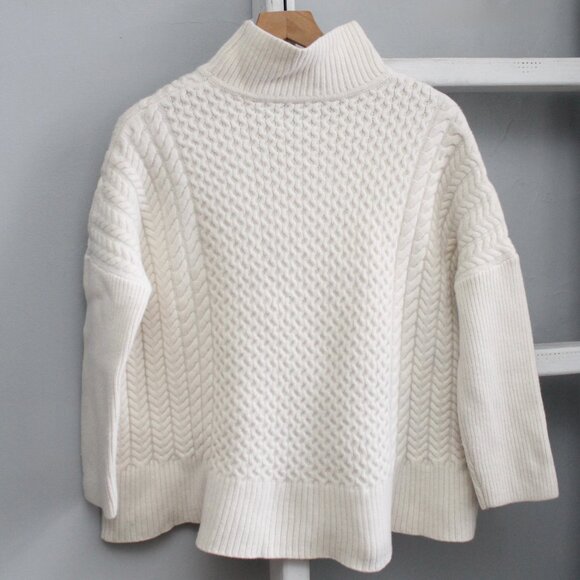 AYR Cream 100% Merino Wool “Le Square” Cable Knit Turtleneck Sweater Size Large - Picture 1 of 7
